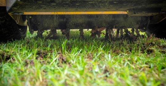 close up shot of lawn aeration
