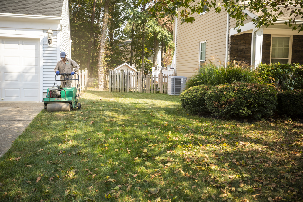 fall lawn aeration done by landscape professionals